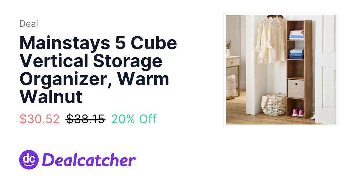 Walmart - Mainstays 5 Cube Vertical Storage Organizer, Warm Walnut $30.52