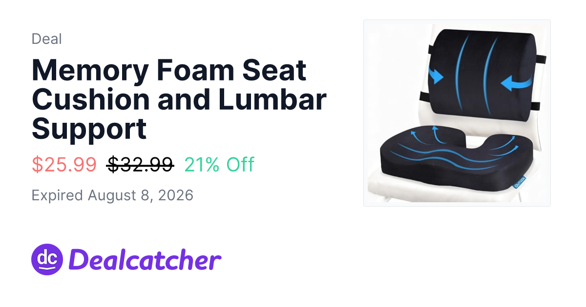 Amazon - Memory Foam Seat Cushion and Lumbar Support $25.99