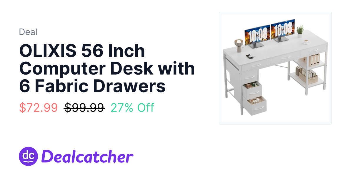 Amazon - OLIXIS 56 Inch Computer Desk with 6 Fabric Drawers $72.99
