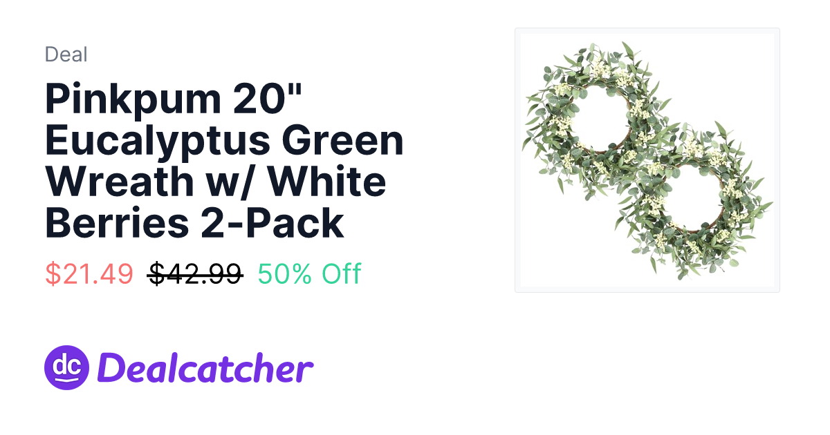 Amazon - Pinkpum 20" Eucalyptus Green Wreath w/ White Berries 2-Pack $21.49