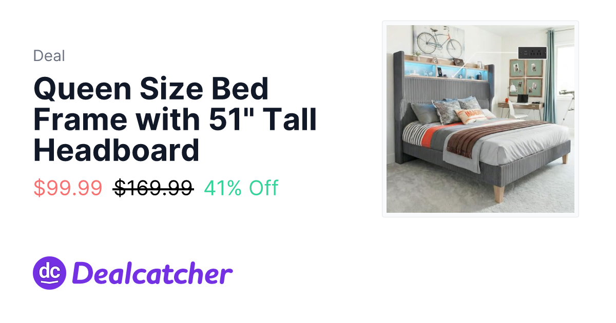 Amazon - Queen Size Bed Frame with 51" Tall Headboard $99.99