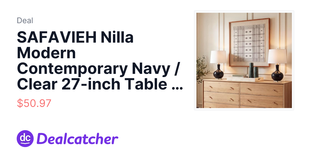 Amazon - SAFAVIEH Nilla Modern Contemporary Navy / Clear 27-inch Table Lamp Set of 2 $50.97