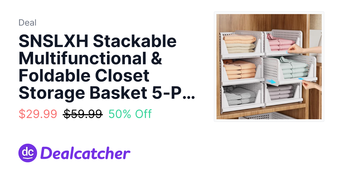 Amazon - SNSLXH Stackable Multifunctional & Foldable Closet Storage Basket 5-Pack $29.99