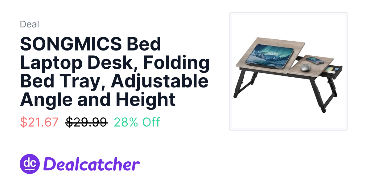 Amazon - SONGMICS Bed Laptop Desk, Folding Bed Tray, Adjustable Angle and Height $21.67