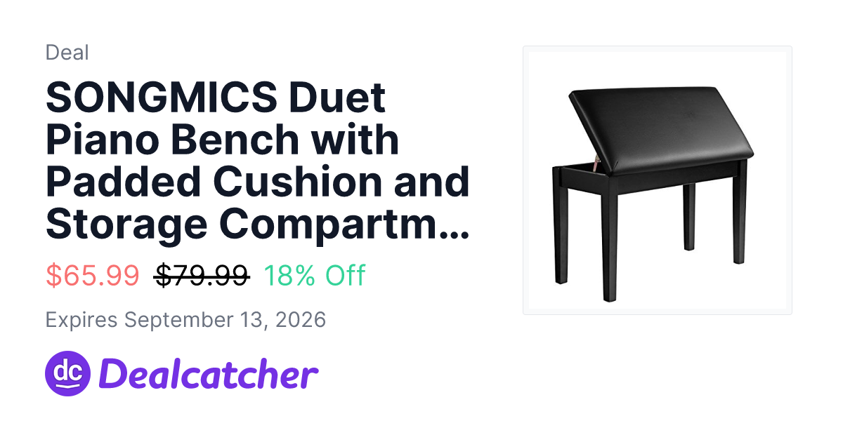 Amazon - SONGMICS Duet Piano Bench with Padded Cushion and Storage Compartment $65.99
