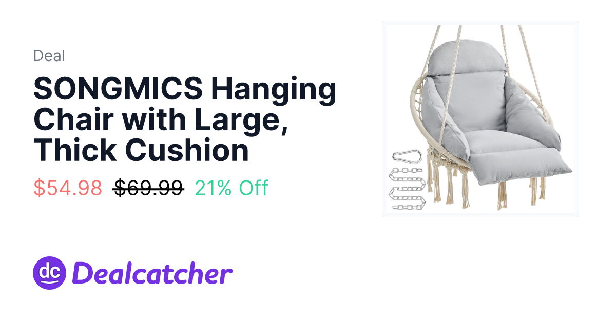 Amazon - SONGMICS Hanging Chair with Large, Thick Cushion $54.98