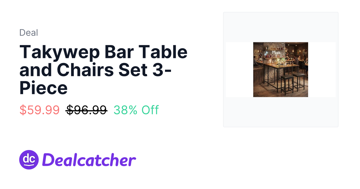 Woot - Takywep Bar Table and Chairs Set 3-Piece $59.99