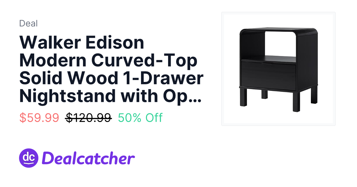 Amazon - Walker Edison Modern Curved-Top Solid Wood 1-Drawer Nightstand with Open Cubby, 24 Inch, Black $59.99
