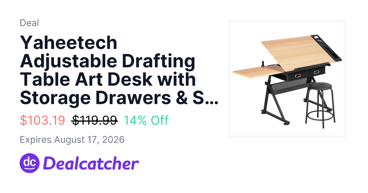 Amazon - Yaheetech Adjustable Drafting Table Art Desk with Storage Drawers & Stool $103.19