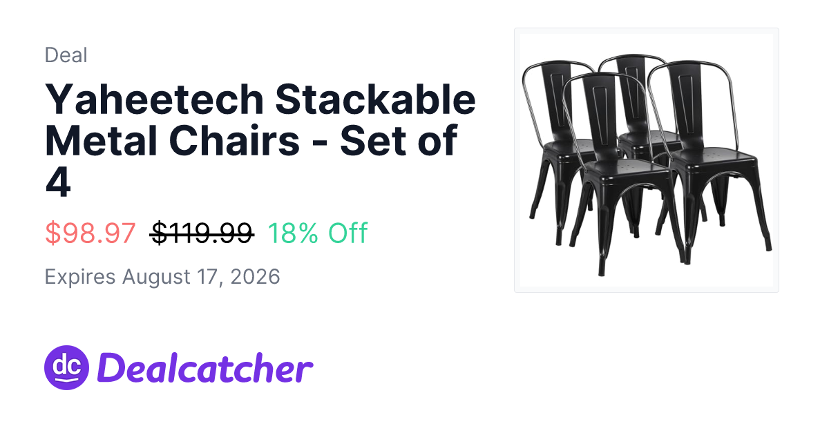 Amazon - Yaheetech Stackable Metal Chairs - Set of 4 $98.97