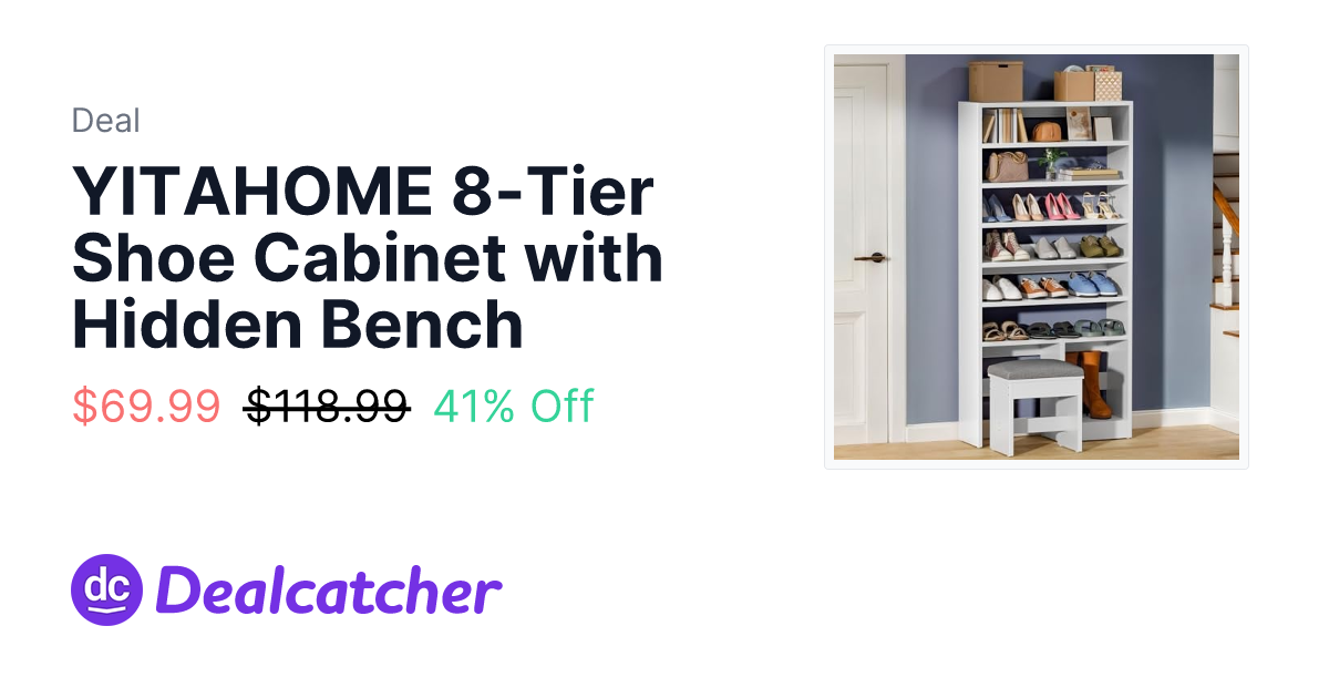 Amazon - YITAHOME 8-Tier Shoe Cabinet with Hidden Bench $69.99