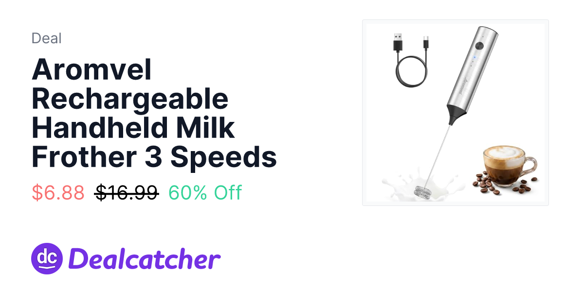 Amazon - Aromvel Rechargeable Handheld Milk Frother 3 Speeds $6.88