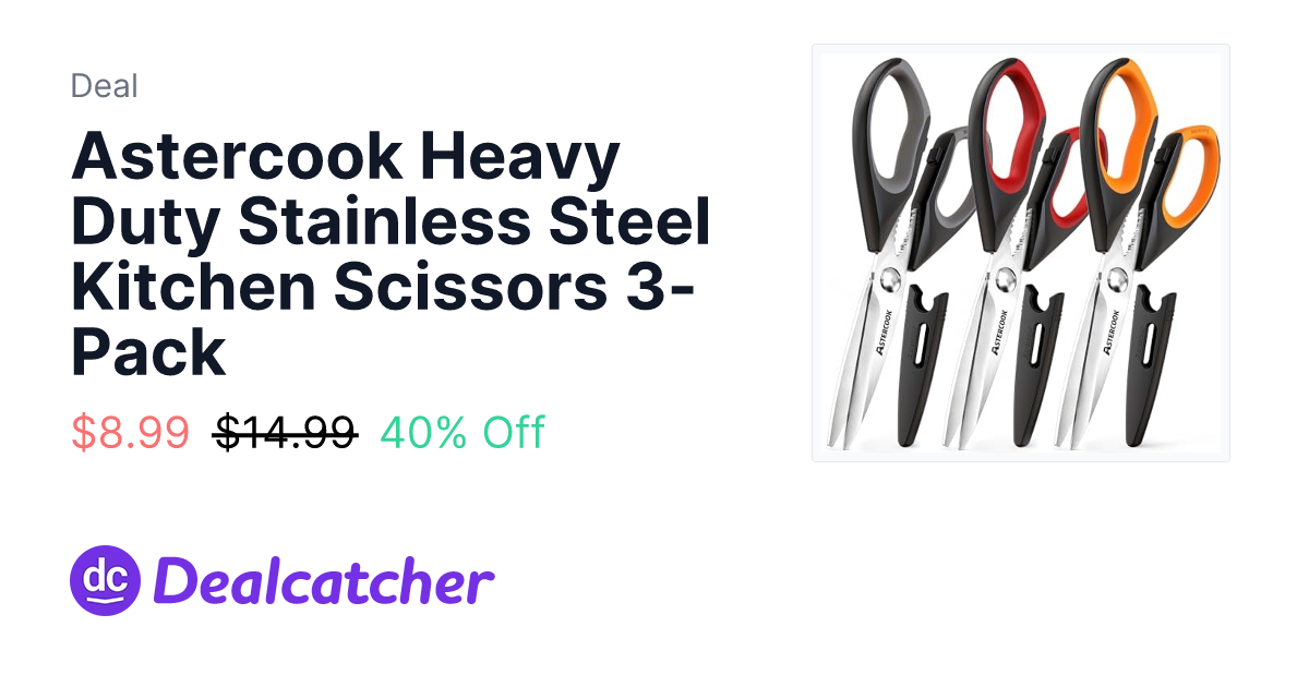 Amazon - Astercook Heavy Duty Stainless Steel Kitchen Scissors 3-Pack $8.99