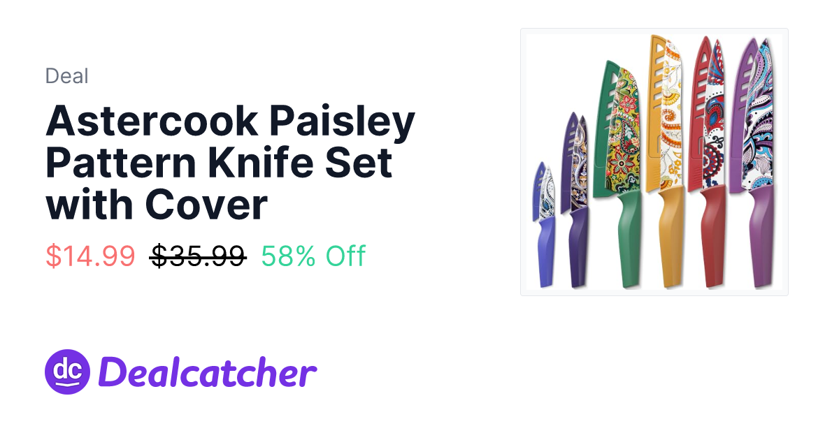 Amazon - Astercook Paisley Pattern Knife Set with Cover $14.99