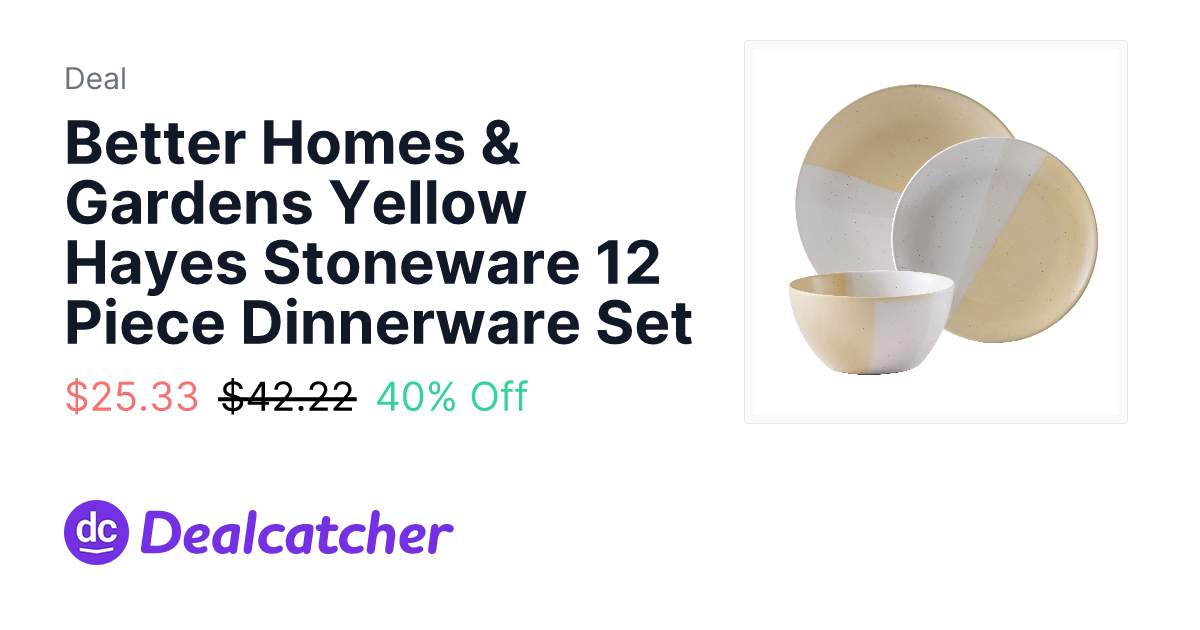 Walmart - Better Homes & Gardens Yellow Hayes Stoneware 12 Piece Dinnerware Set $25.33