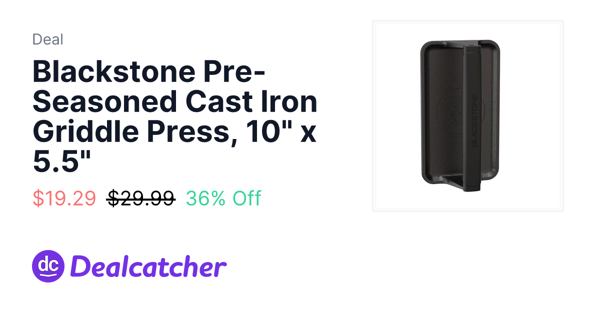 Amazon - Blackstone Pre-Seasoned Cast Iron Griddle Press, 10" x 5.5" $19.29
