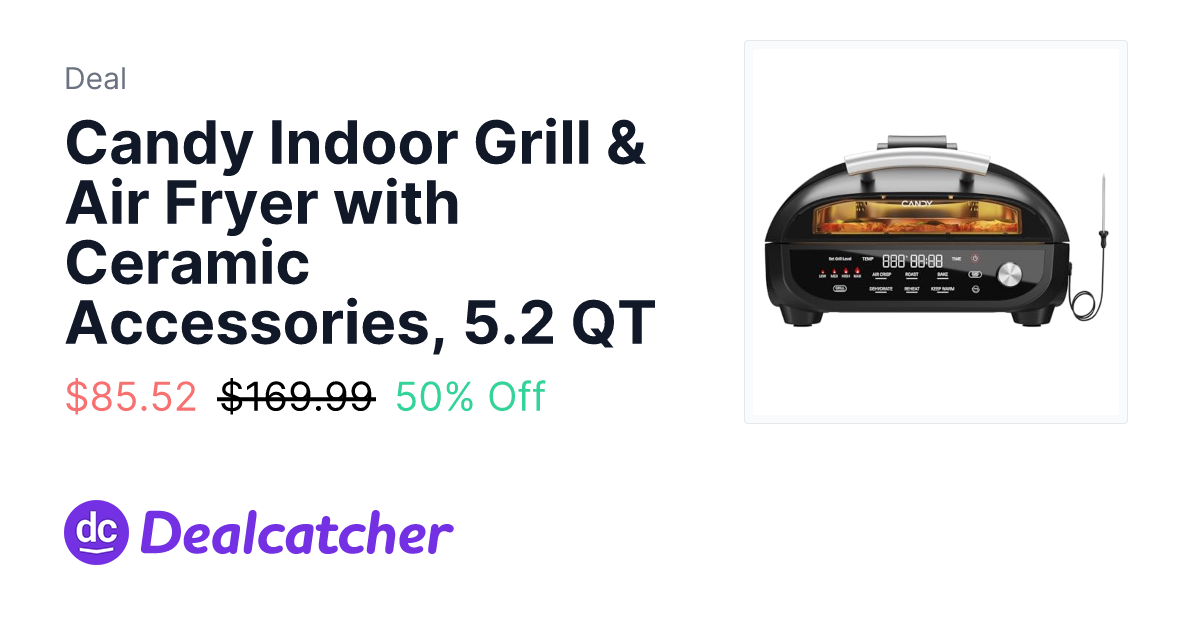 Amazon - Candy Indoor Grill & Air Fryer with Ceramic Accessories, 5.2 QT $90.02