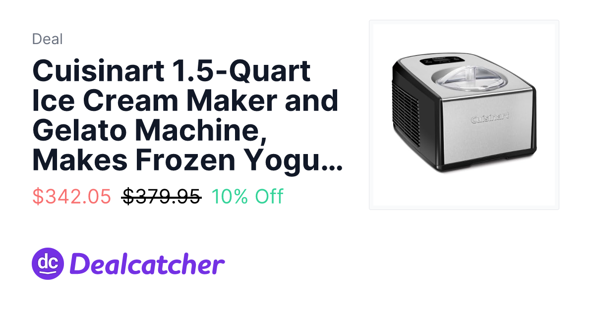 Amazon - Cuisinart 1.5-Quart Ice Cream Maker and Gelato Machine, Makes Frozen Yogurt and Sorbet, Fully Automatic with Commercial-Quality Compressor and 2 Churning Paddles, ICE-100, Black/Stainless $358.31