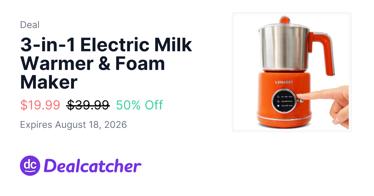 Amazon - 3-in-1 Electric Milk Warmer & Foam Maker $19.99