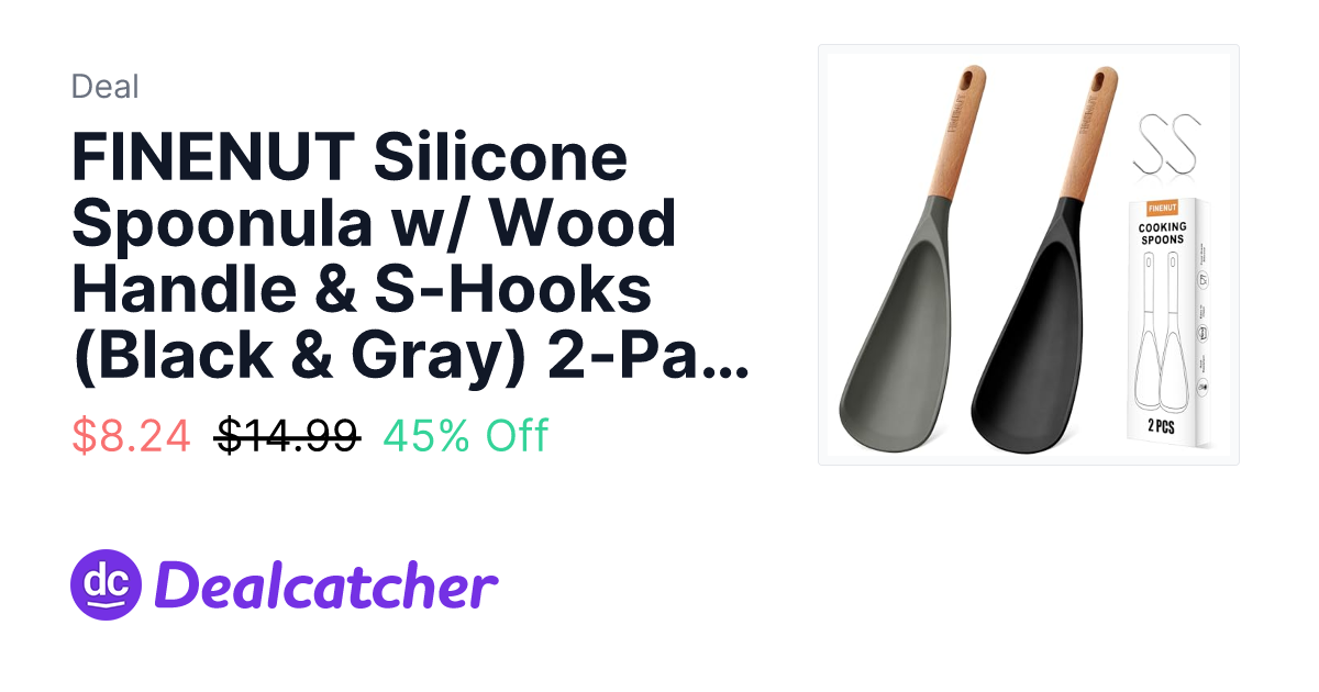 Amazon - FINENUT Silicone Spoonula w/ Wood Handle & S-Hooks (Black & Gray) 2-Pack $8.24