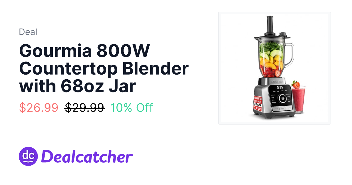 Amazon - Gourmia 800W Countertop Blender with 68oz Jar $26.99