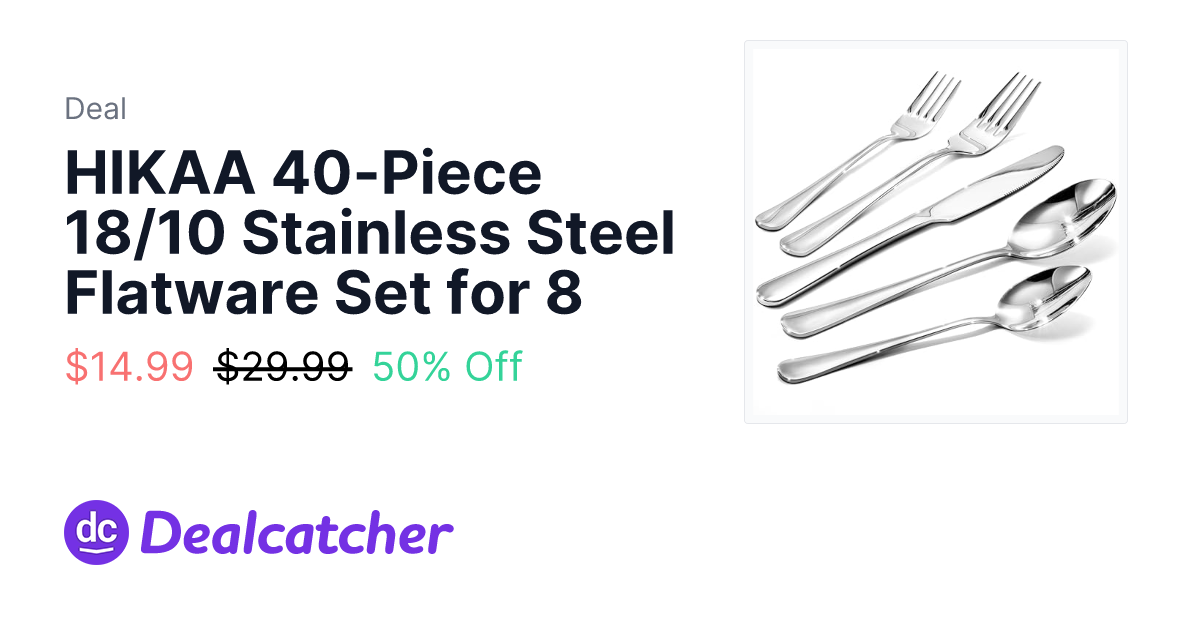 Amazon - HIKAA 40-Piece 18/10 Stainless Steel Flatware Set for 8 $14.99