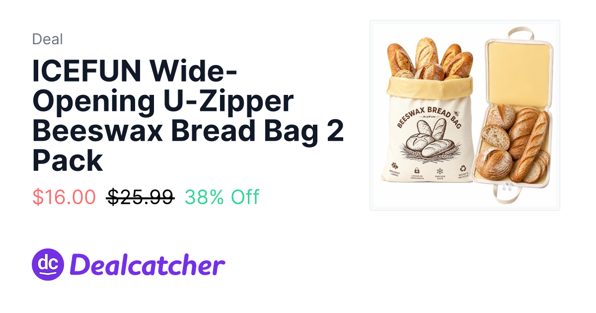 Amazon - ICEFUN Wide-Opening U-Zipper Beeswax Bread Bag 2 Pack $16.00