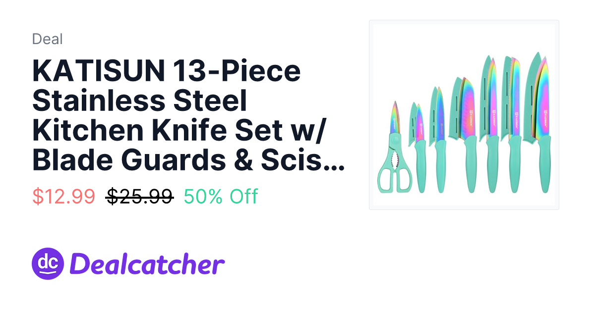 Amazon - KATISUN 13-Piece Stainless Steel Kitchen Knife Set w/ Blade Guards & Scissors $12.99