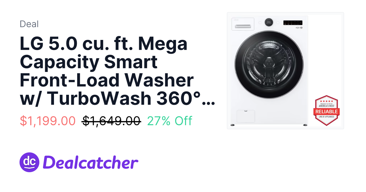 LG Electronics - LG 5.0 cu. ft. Mega Capacity Smart Front-Load Washer w/ TurboWash 360° & Built-In Intelligence $1,199.00