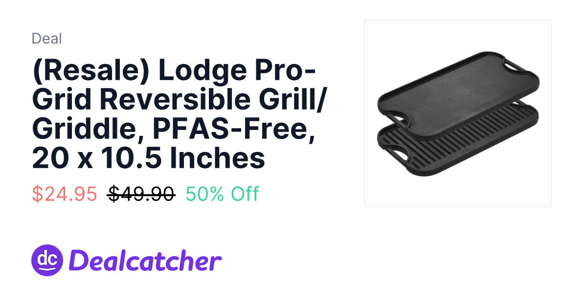 Amazon - (Resale) Lodge Pro-Grid Reversible Grill/Griddle, PFAS-Free, 20 x 10.5 Inches $24.95