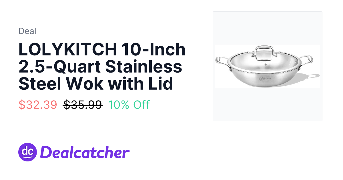 Amazon - LOLYKITCH 10-Inch 2.5-Quart Stainless Steel Wok with Lid $32.39