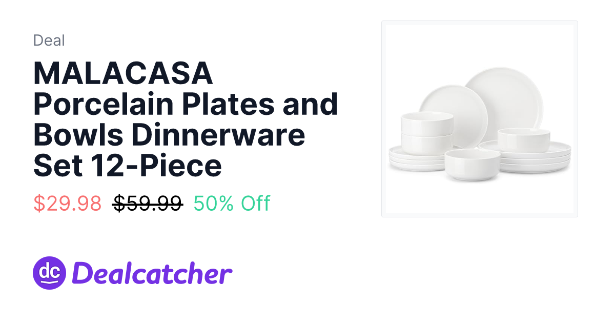 Amazon - MALACASA Porcelain Plates and Bowls Dinnerware Set 12-Piece $29.98