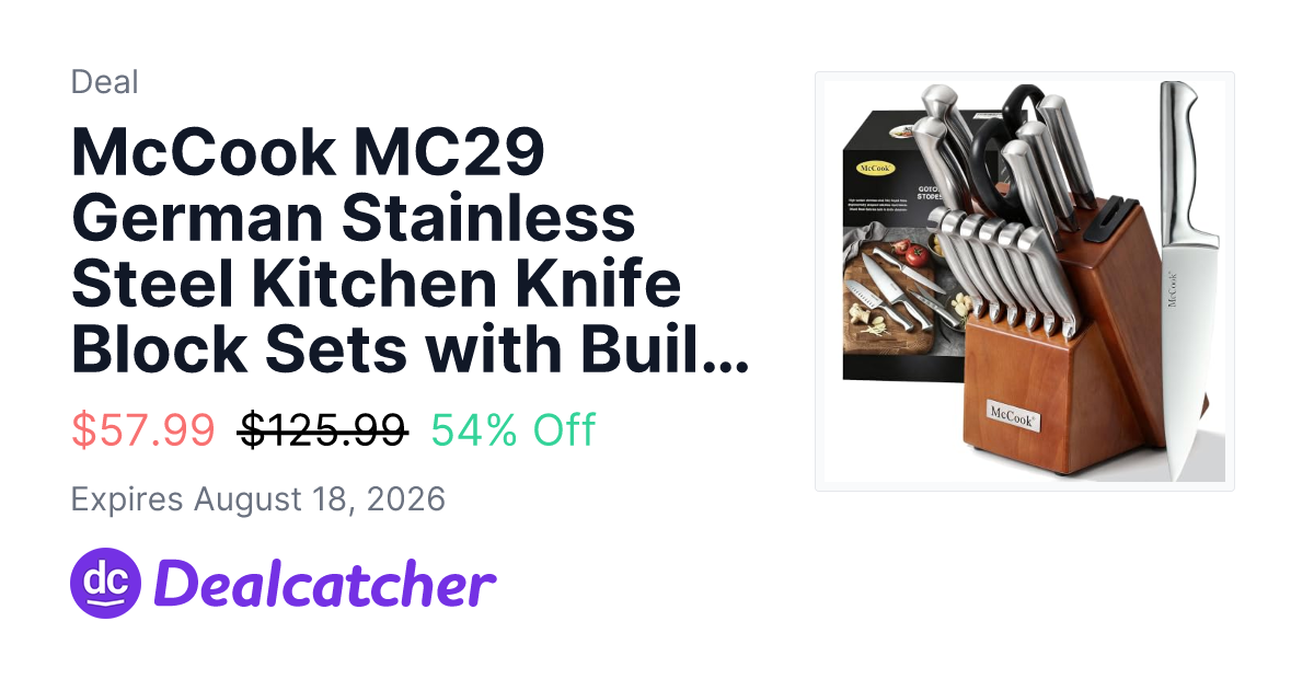 Amazon - McCook MC29 German Stainless Steel Kitchen Knife Block Sets with Built-in Sharpener $57.99