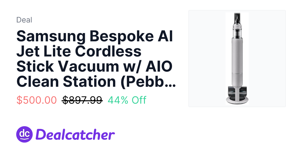 Buydig - Samsung Bespoke AI Jet Lite Cordless Stick Vacuum w/ AIO Clean Station (Pebble Gray) $500.00