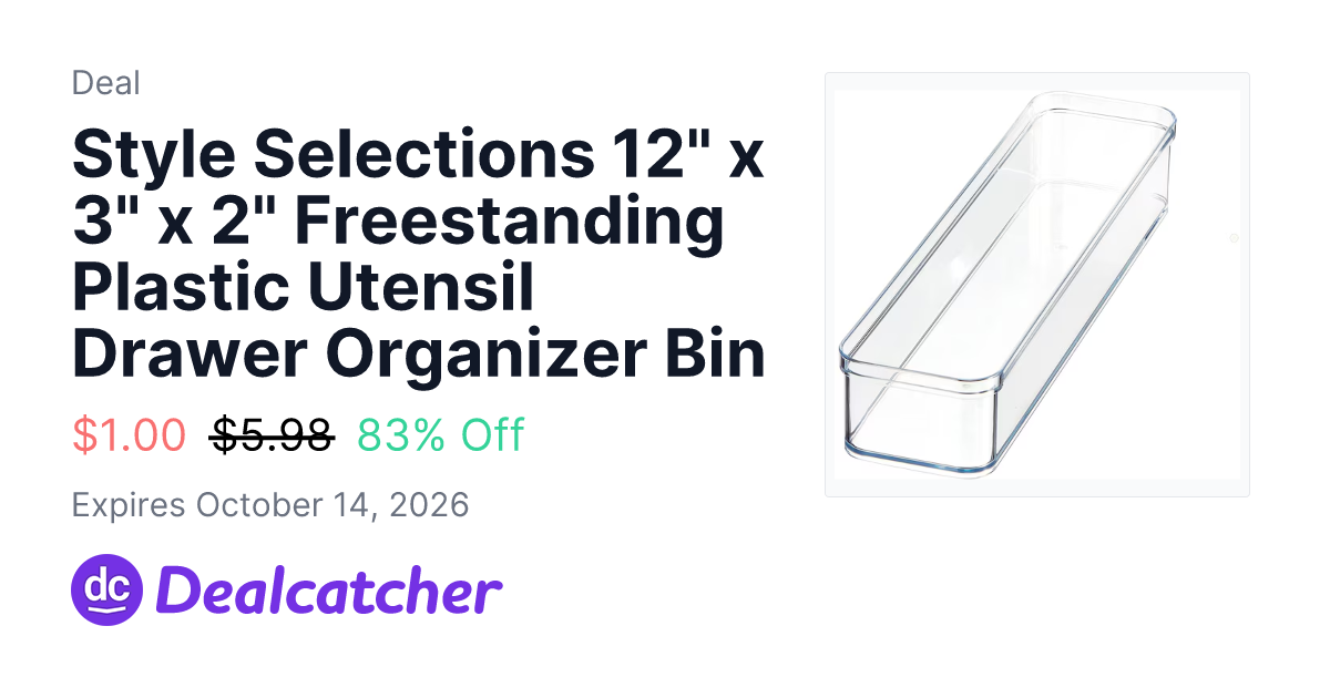 Lowes - Style Selections 12" x 3" x 2" Freestanding Plastic Utensil Drawer Organizer Bin $1.00