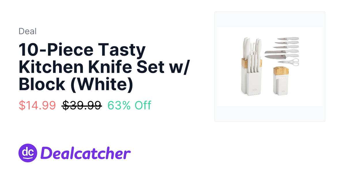 Woot - 10-Piece Tasty Kitchen Knife Set w/ Block (White) $14.99