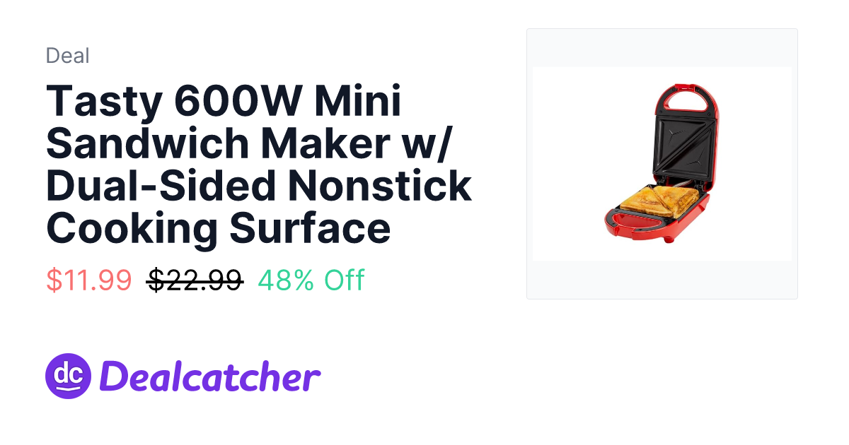Woot - Tasty 600W Mini Sandwich Maker w/ Dual-Sided Nonstick Cooking Surface $11.99
