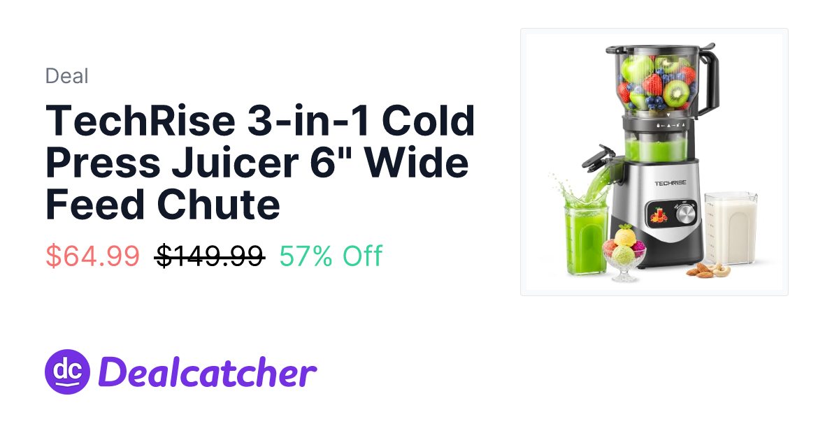 Amazon - TechRise 3-in-1 Cold Press Juicer 6" Wide Feed Chute $64.99