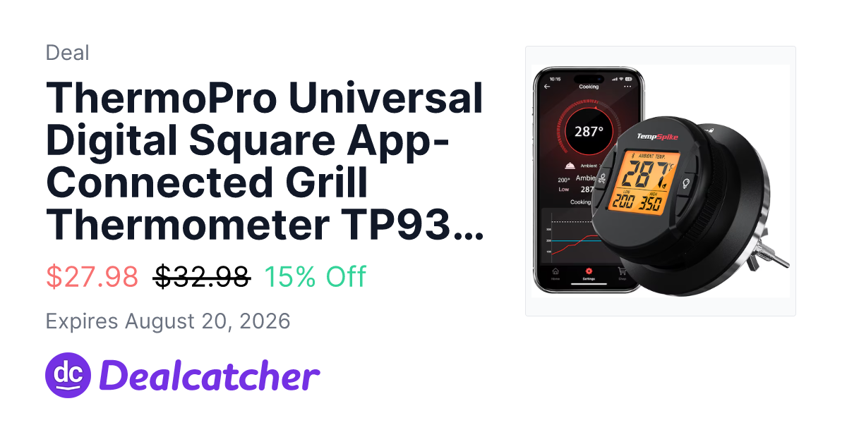 Lowes - ThermoPro Universal Digital Square App-Connected Grill Thermometer TP938W $27.98