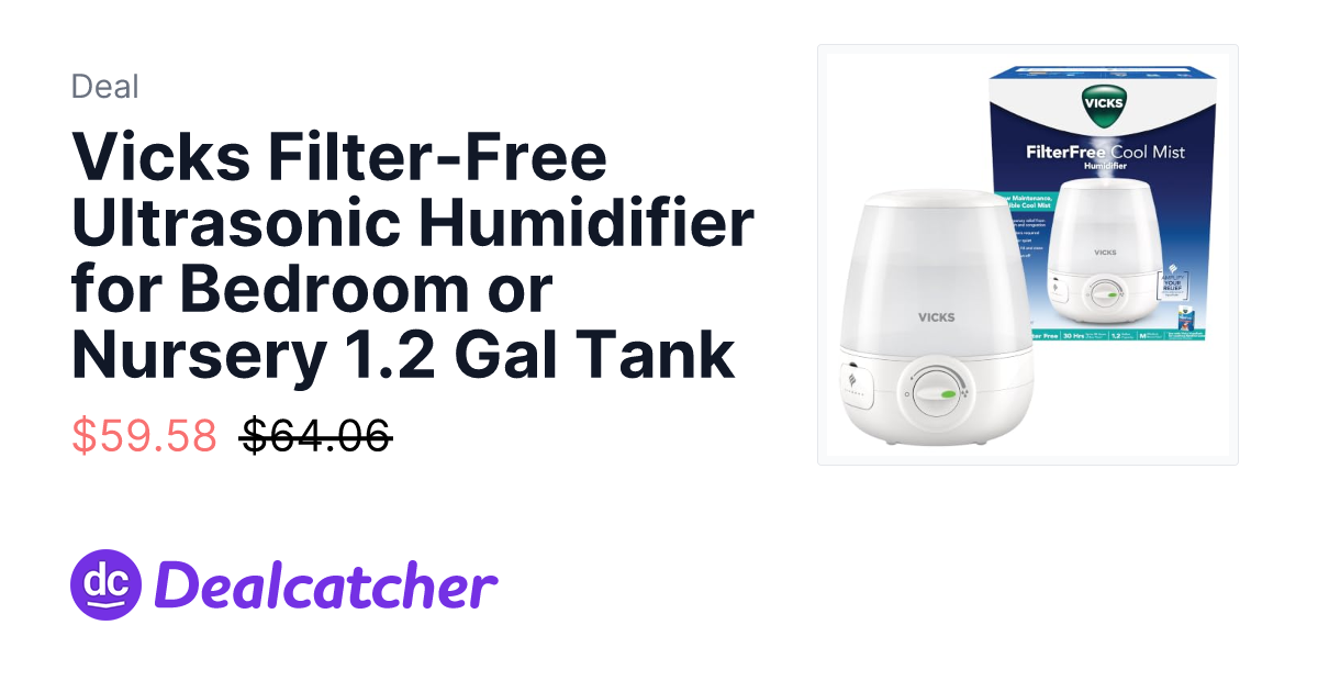 Amazon - Vicks Filter-Free Ultrasonic Humidifier for Bedroom or Nursery 1.2 Gal Tank $59.58