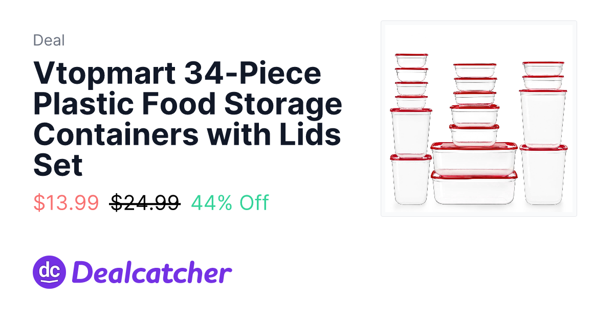 Walmart - Vtopmart 34-Piece Plastic Food Storage Containers with Lids Set $13.99