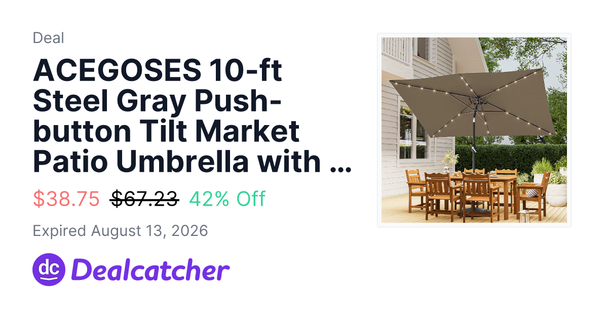 Lowes - ACEGOSES 10-ft Steel Gray Push-button Tilt Market Patio Umbrella with Lights $38.75
