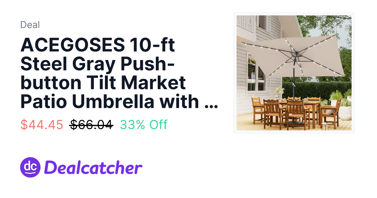 Lowes - ACEGOSES 10-ft Steel Gray Push-button Tilt Market Patio Umbrella with Lights $44.45