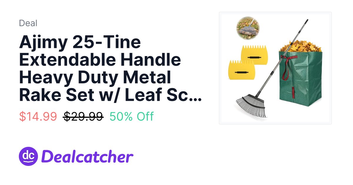 Amazon - Ajimy 25-Tine Extendable Handle Heavy Duty Metal Rake Set w/ Leaf Scoops and 53-Gal Bag $14.99