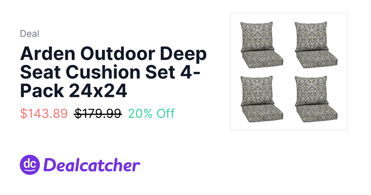 Amazon - Arden Outdoor Deep Seat Cushion Set 4-Pack 24x24 $143.89