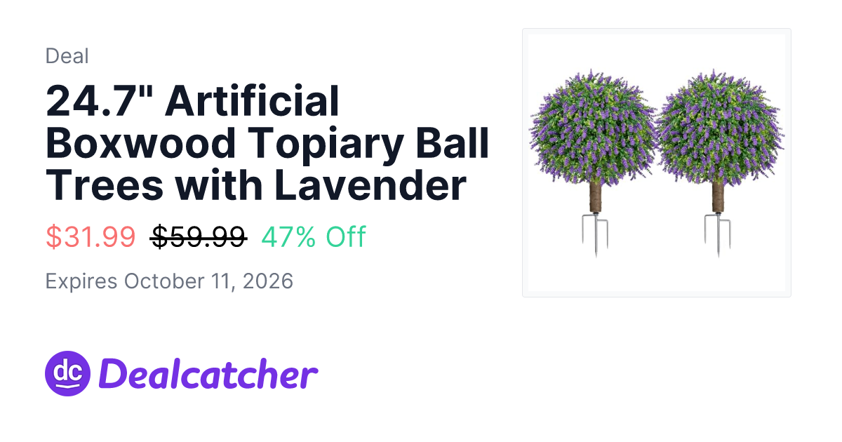 Amazon - 24.7" Artificial Boxwood Topiary Ball Trees with Lavender $31.99