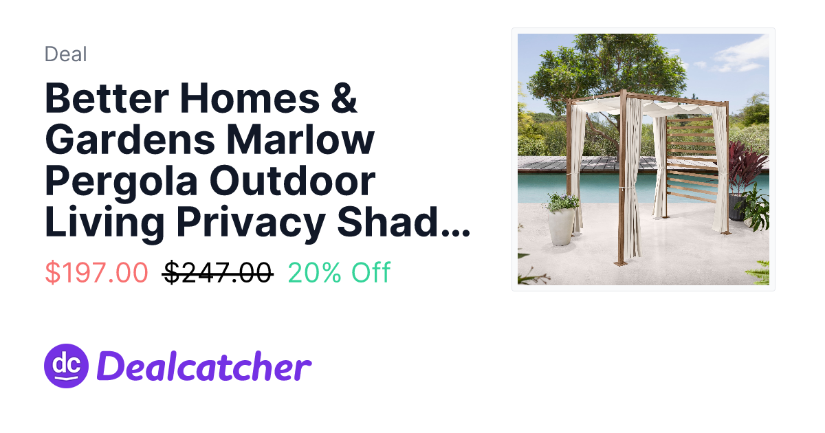 Walmart - Better Homes & Gardens Marlow Pergola Outdoor Living Privacy Shade with 1 Retractable Pergola Shade and Curtains, Creme $197.00