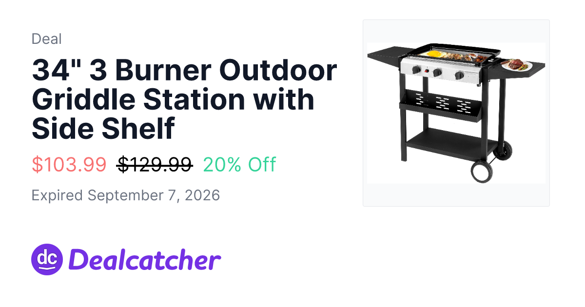 eBay - 34" 3 Burner Outdoor Griddle Station with Side Shelf $103.99