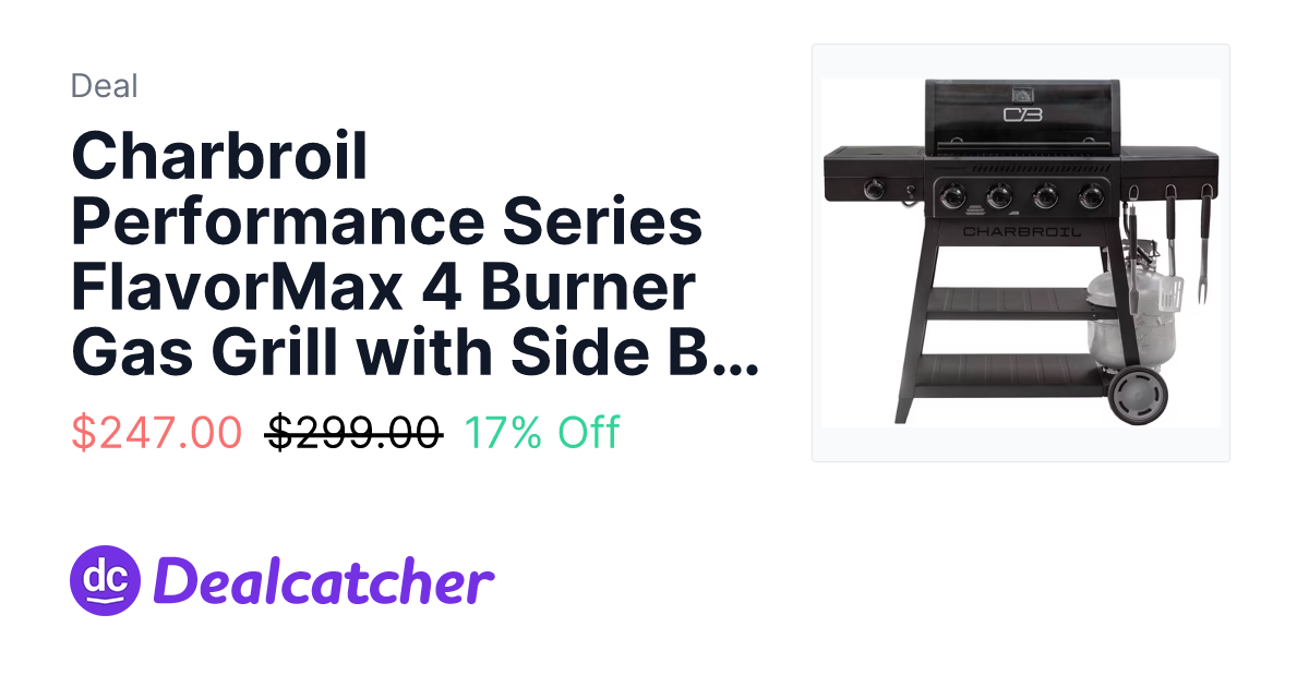 Walmart - Charbroil Performance Series FlavorMax 4 Burner Gas Grill with Side Burner $247.00