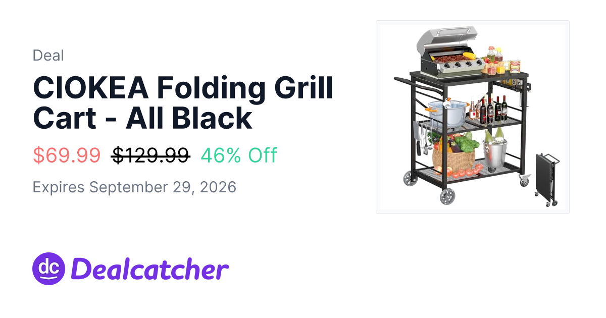 Amazon - CIOKEA Folding Grill Cart - All Black $69.99